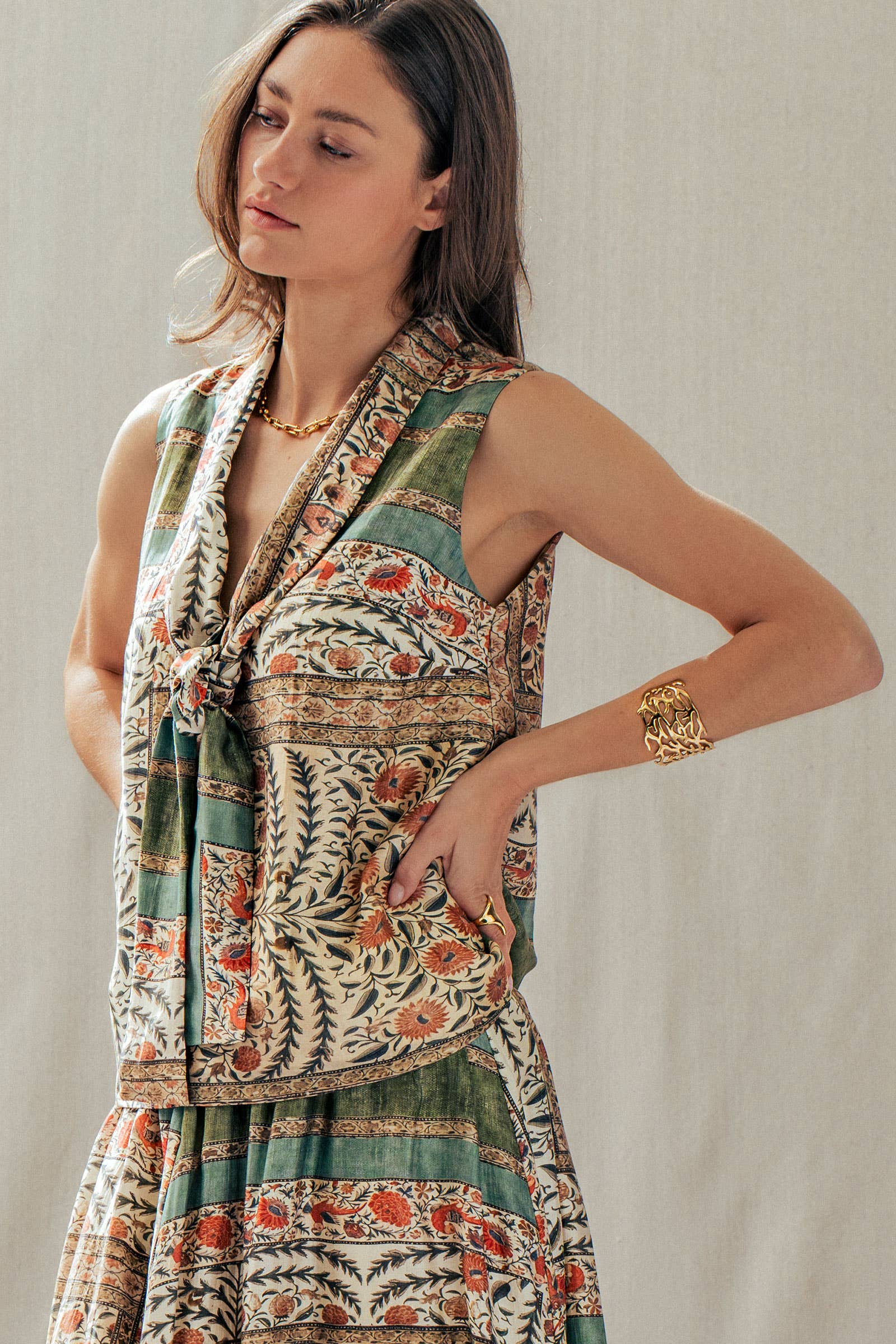 Urban Daizy Botanical Bird Print Tie-Front Tencel Blend Top Multi Blouse - Women's (UDTP1420-Multi) – alternate view 5