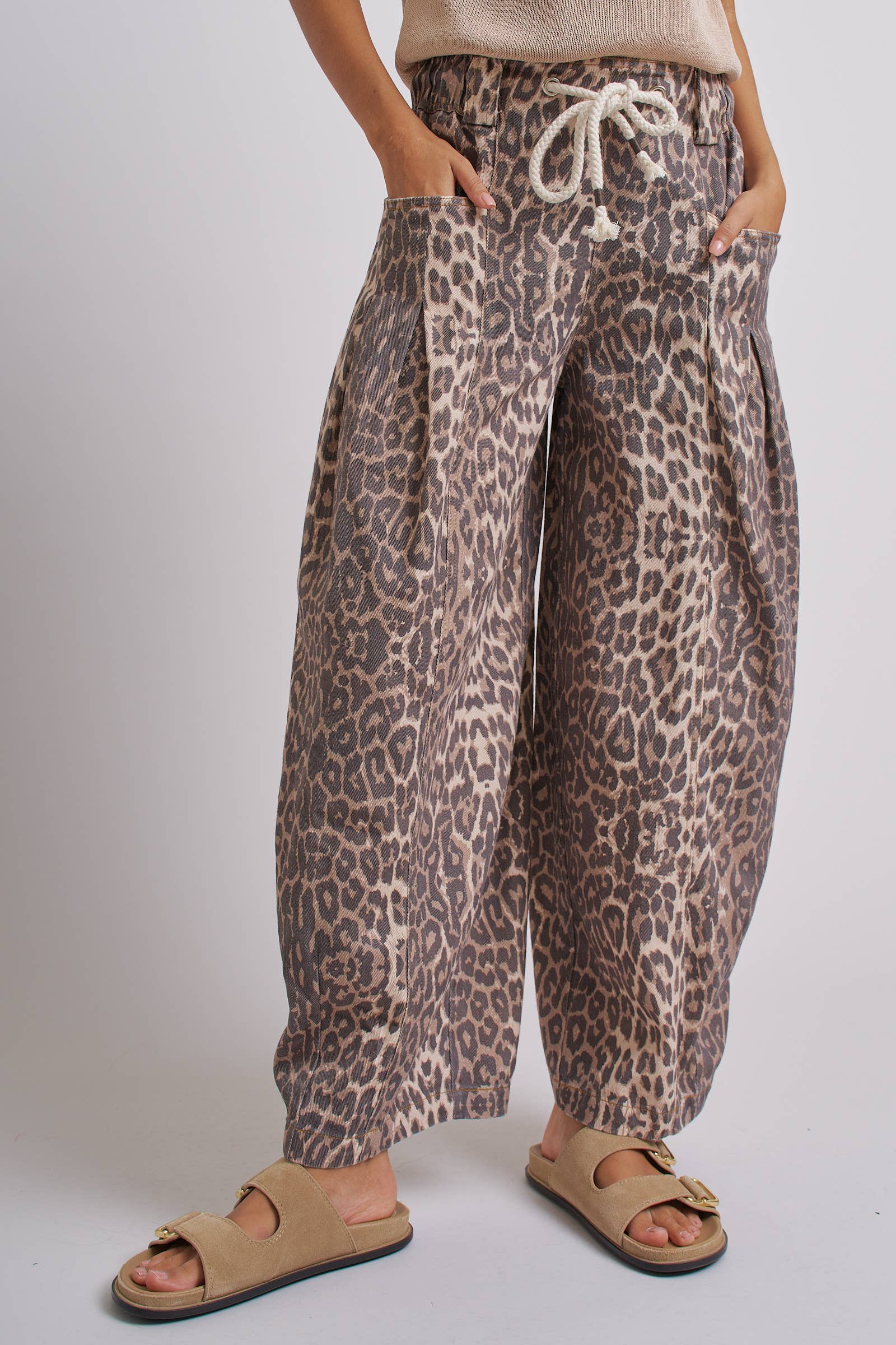 Rope Drawstring Balloon Pants Pleated Front