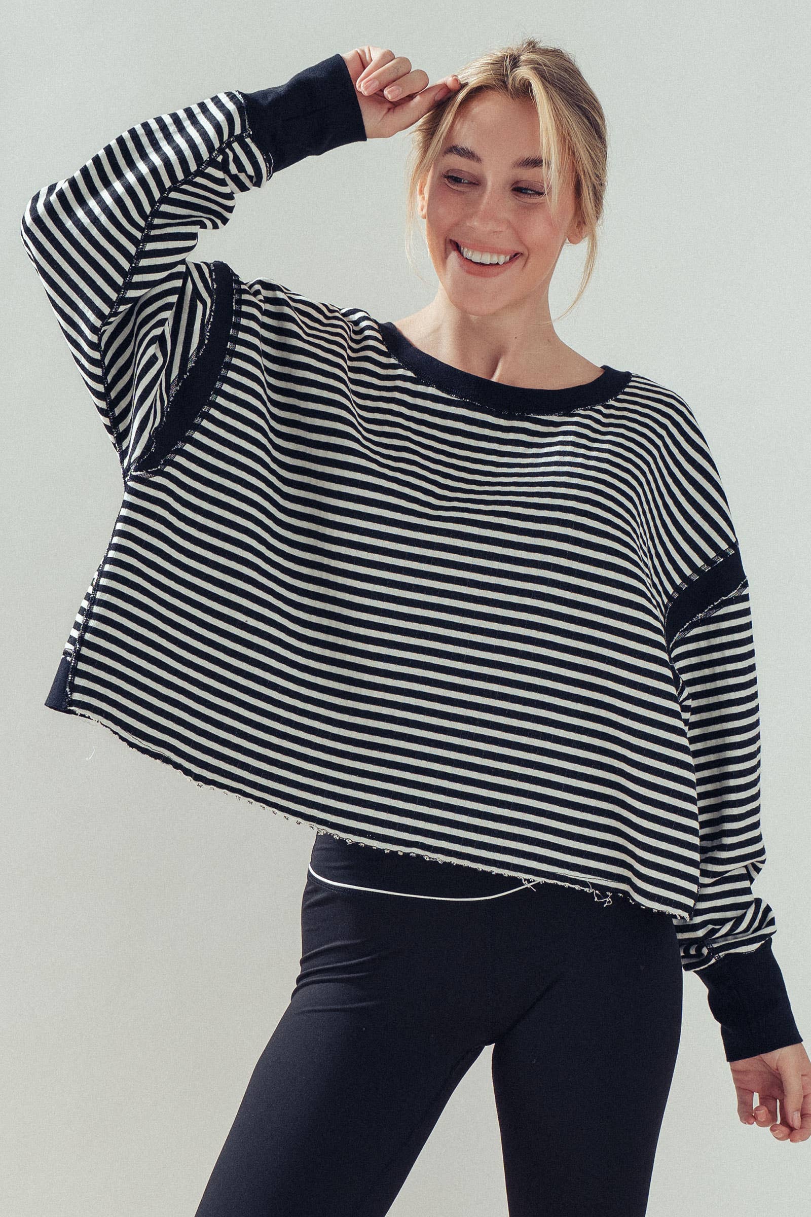 Reversible Textured Check Long Sleeve Pullover