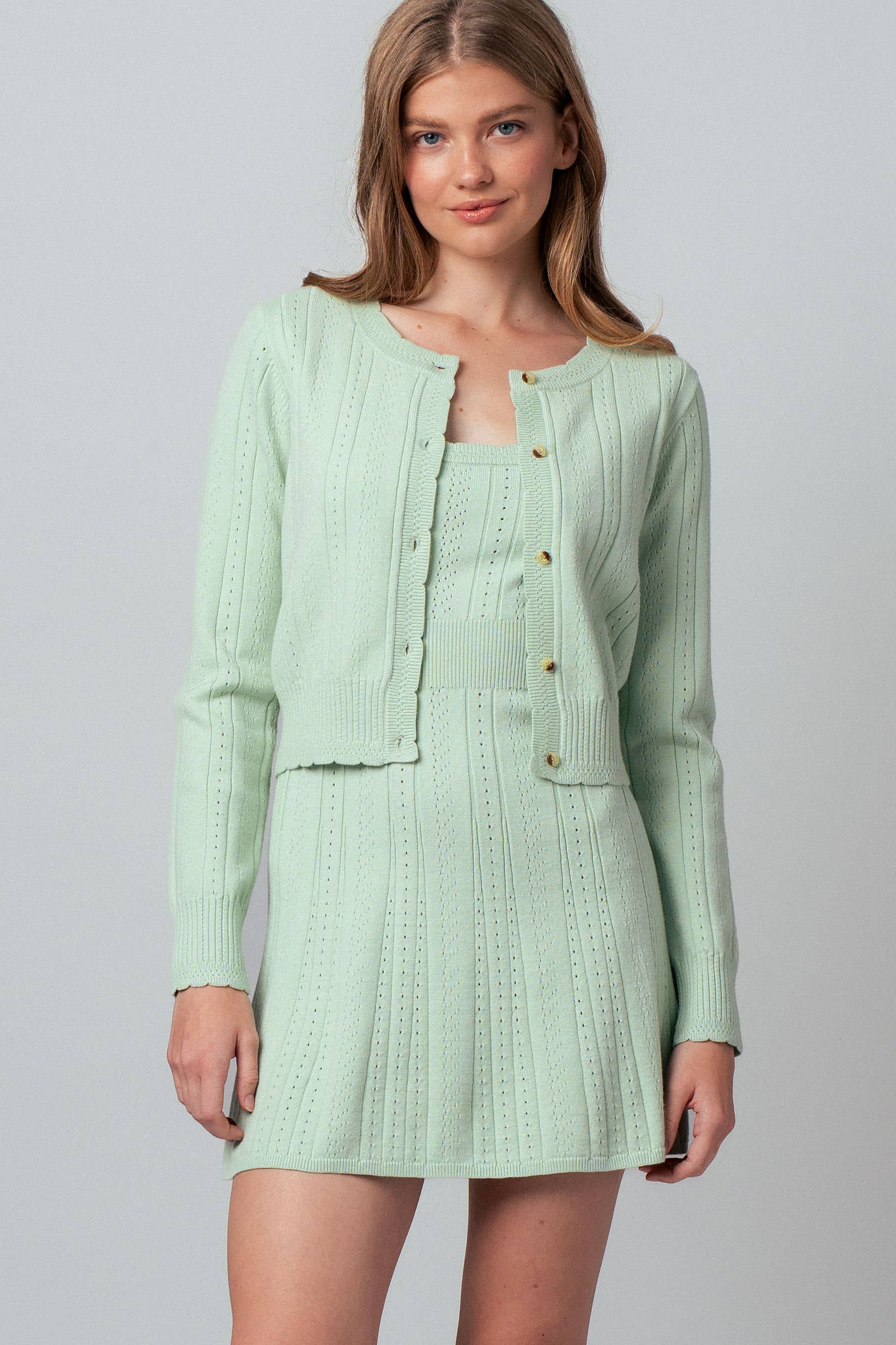 Pointelle Knit Button-Front Cardigan