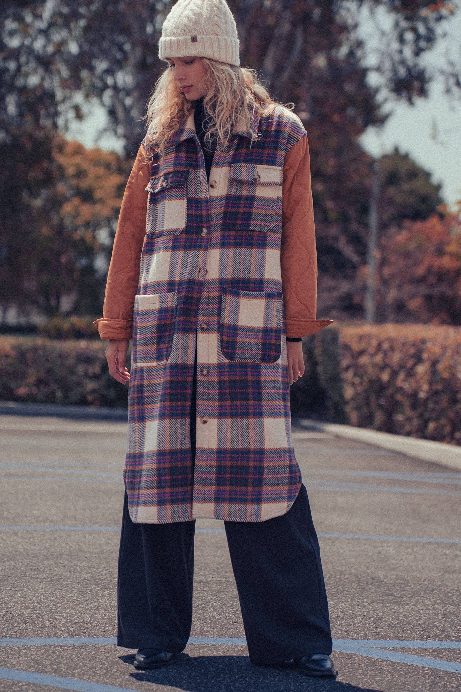 Plaid Patchwork Longline Coat