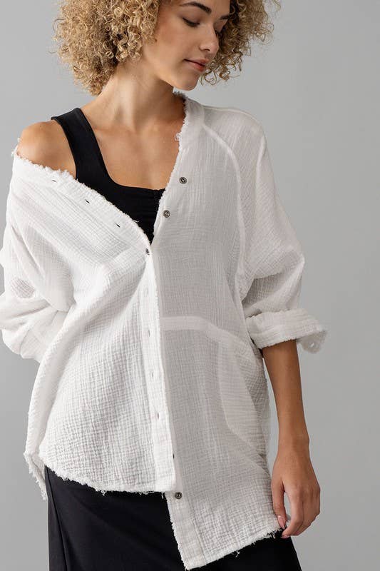 Urban Daizy PREMIUM SOFT FRAYED HEM GAUZE VINTAGE WASHED SHIRT Forest-Green Button Down Shirt - Women's (UDZ-TP-00225) –…