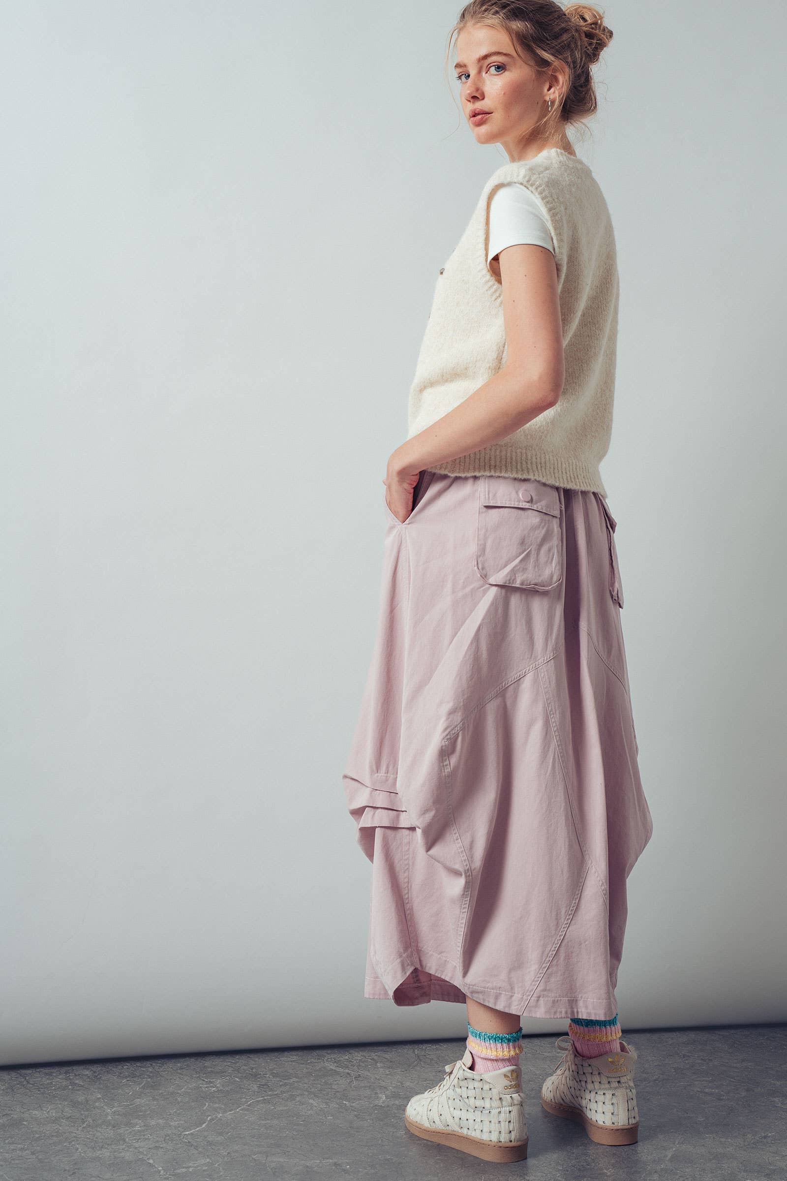 Balloon Hem Drawstring Maxi Skirt