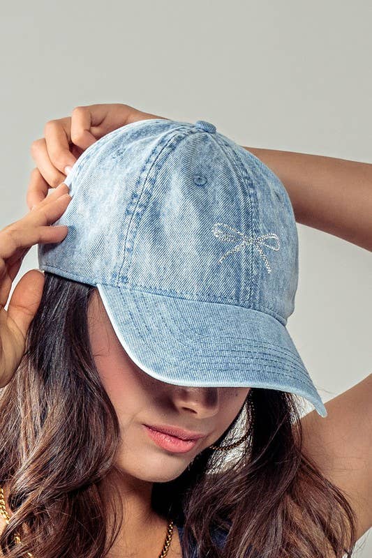 Urban Daizy Crystal Bow Embroidered Denim Baseball Hat Denim Baseball Cap - Women's (UDZ-AC-00115) – alternate view 6
