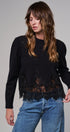Lace Trim Knit Sweater with Floral Hem Detail in BLACK - Women's Sweaters | Urban Daizy