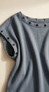 Grommet Trim Washed Cotton Boat Neck Top in VINTAGE NAVY - Women's T-Shirts & Polos | Urban Daizy