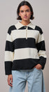 Striped Knit Rugby Polo Sweater in IVORY BLACK - Women's Sweaters | Urban Daizy