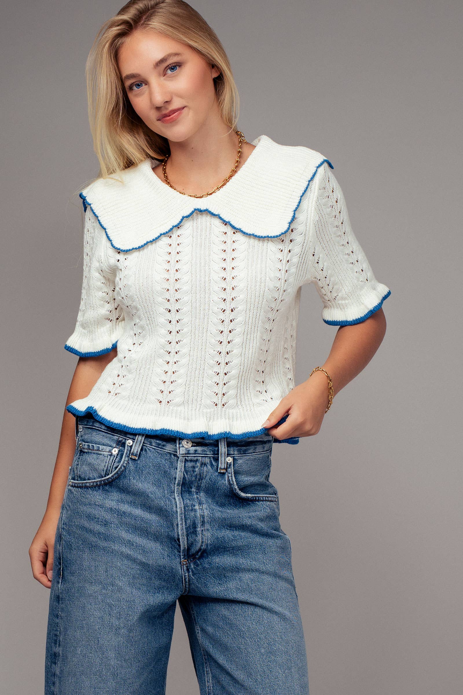 Urban Daizy Crochet Knit Ruffled Top Black Knit Top - Women's (UDZ-TP-00721) – alternate view 6