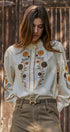 Embroidered Ruffle Neck Blouse in Western Folk Style in IVORY - Women's Shirts & Blouses | Urban Daizy
