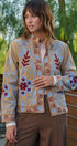 Embroidered Corduroy Jacket with Folk Floral Scroll in KHAKI - Women's Jackets & Blazers | Urban Daizy