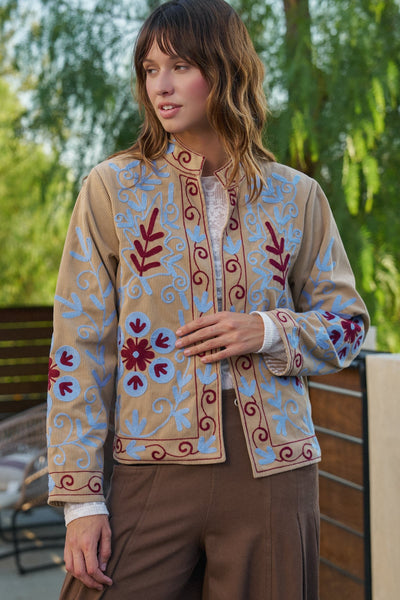 Embroidered Corduroy Folk Floral Jacket