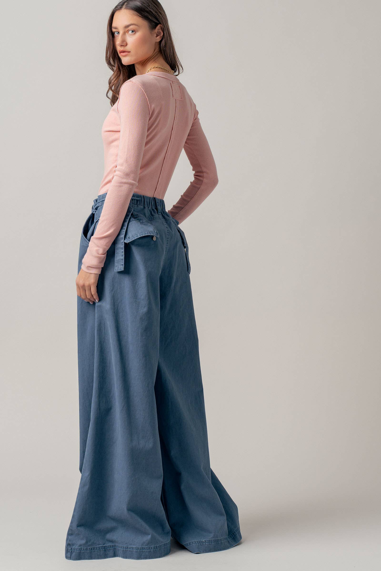 Wide-Leg Drawstring Denim Pants