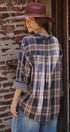 Oversized Plaid Cotton Button-Down Shirt in NAVY - Women's Shirts & Blouses | Urban Daizy