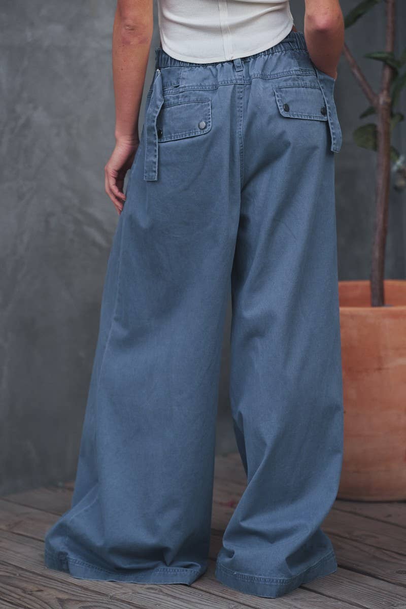 Wide-Leg Drawstring Denim Pants