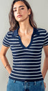 Urban Daizy Ribbed Stripe V-Neck Knit Top Ivory Knit Top - Women's (UDZ-TP-00562) – alternate view 10