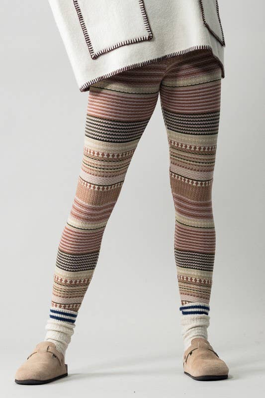 Urban Daizy Cozy Multi Striped Sweater Knit Winter Leggings Mocha Athletic Lounge Leggings - Women's (UDZ-XX-00002) –…