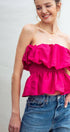 Urban Daizy Strapless Ruffle Smocked Waist Silky Peplum Top Black Blouse - Women's (UDZ-TP-00566) – alternate view 8