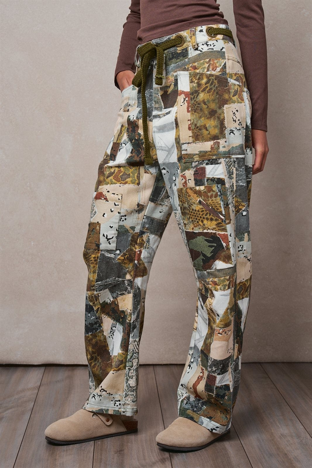 Camo Cargo Pants Wide Leg Patchwork Utility Streetwear in MULTI - Women's Casual Pants | Urban Daizy