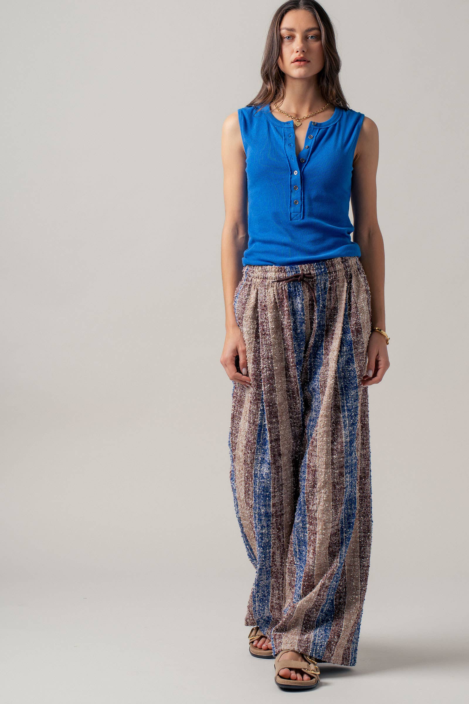 Urban Daizy Striped Textured Cotton Wide Leg Pants Blue-Multi Pants - Women's (UDZ-PT-00478) – alternate view 7