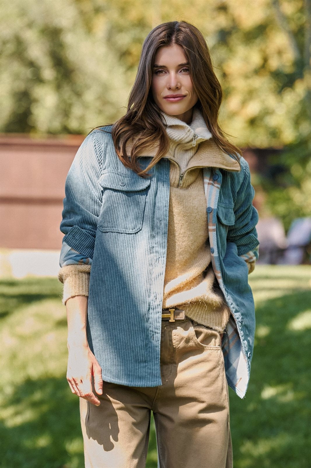 Reversible Corduroy Flannel Plaid Shacket Western for Women in BLUE STONE - Women's Jackets & Blazers | Urban Daizy