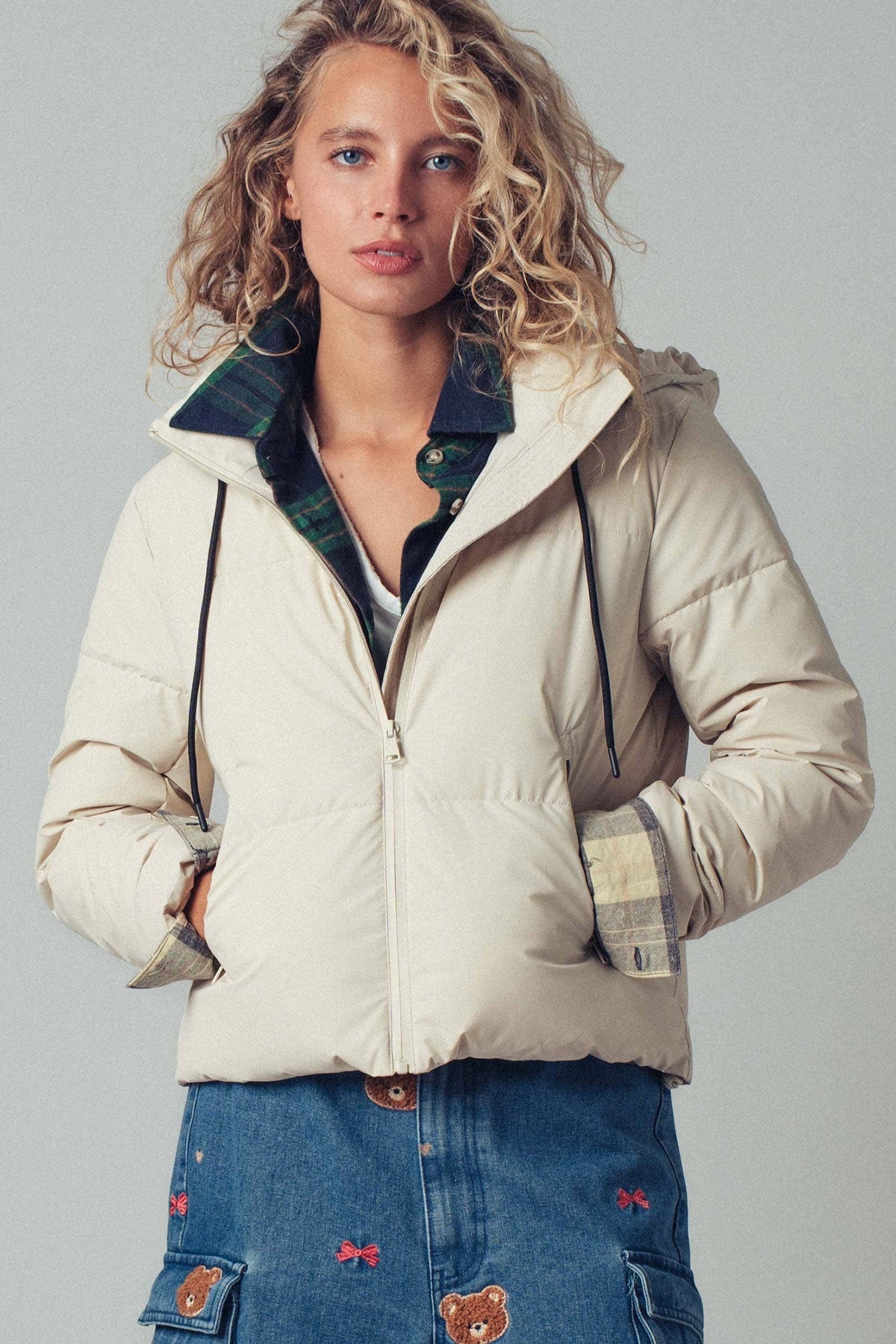 Urban Daizy Cozy Drawstring Hooded Puffer Jacket Black Puffer Jacket - Women's (UDZ-KN-00653) – alternate view 8