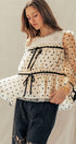 Urban Daizy Polka Dot Mesh Babydoll Top Velvet Bow Tie Ivory-Black Blouse - Women's (UDZ-TP-01052) – alternate view 7