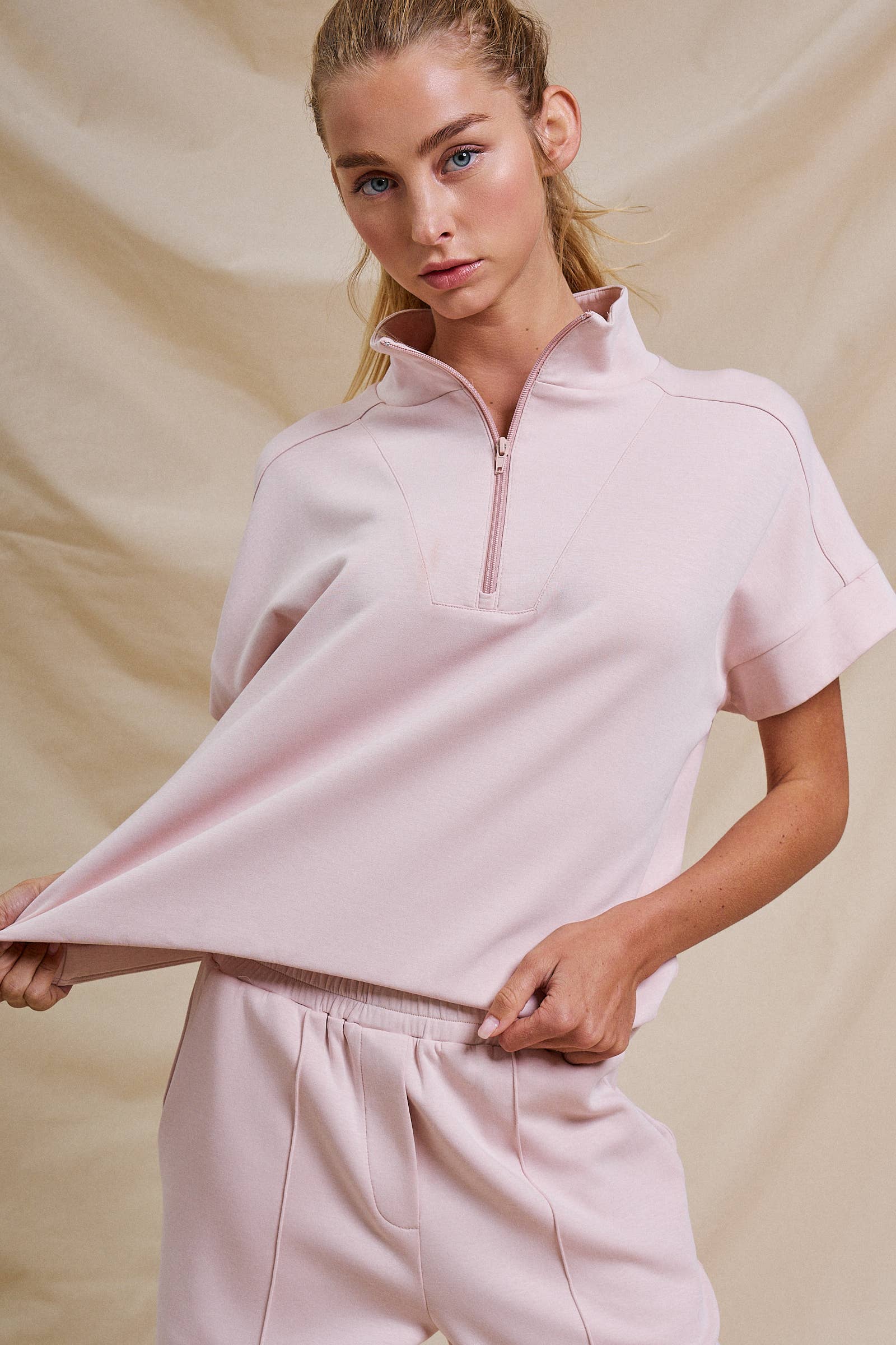 Half-Zip Short Sleeve Pullover Top