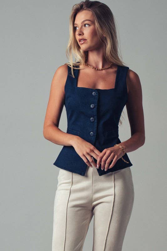 Urban Daizy Structured Square Neck Button-Up Vest Denim Suit Vest - Women's (UDZ-TP-00814) – alternate view 9