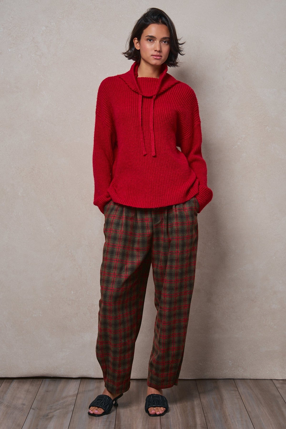 Ribbed Funnel Neck Knit Sweater in RED - Women's Sweaters | Urban Daizy