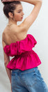 Urban Daizy Strapless Ruffle Smocked Waist Silky Peplum Top Black Blouse - Women's (UDZ-TP-00566) – alternate view 13