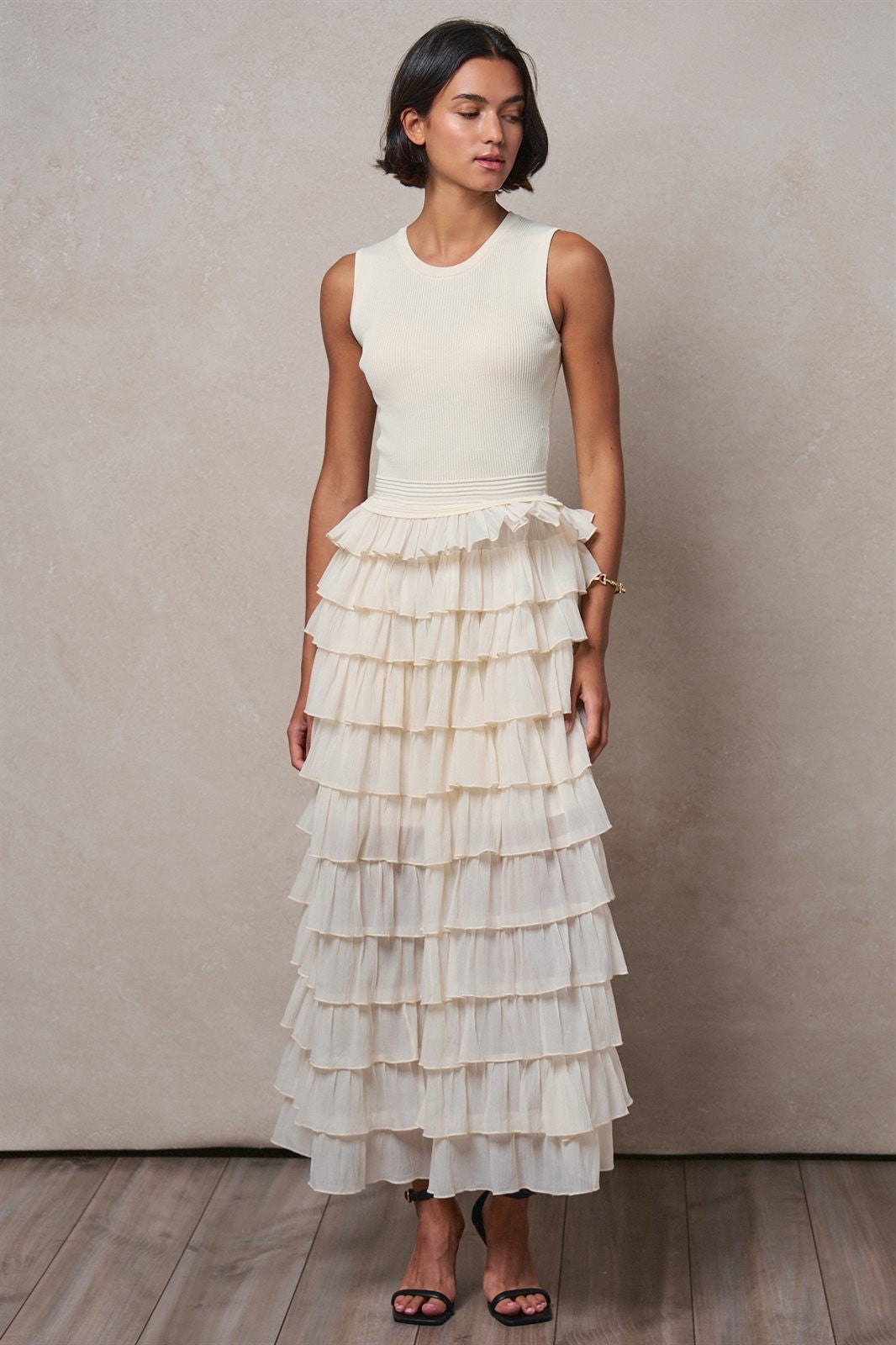 Tiered Ruffle Maxi Dress with Contrast Trim in IVORY - Women's Cocktail Dresses | Urban Daizy
