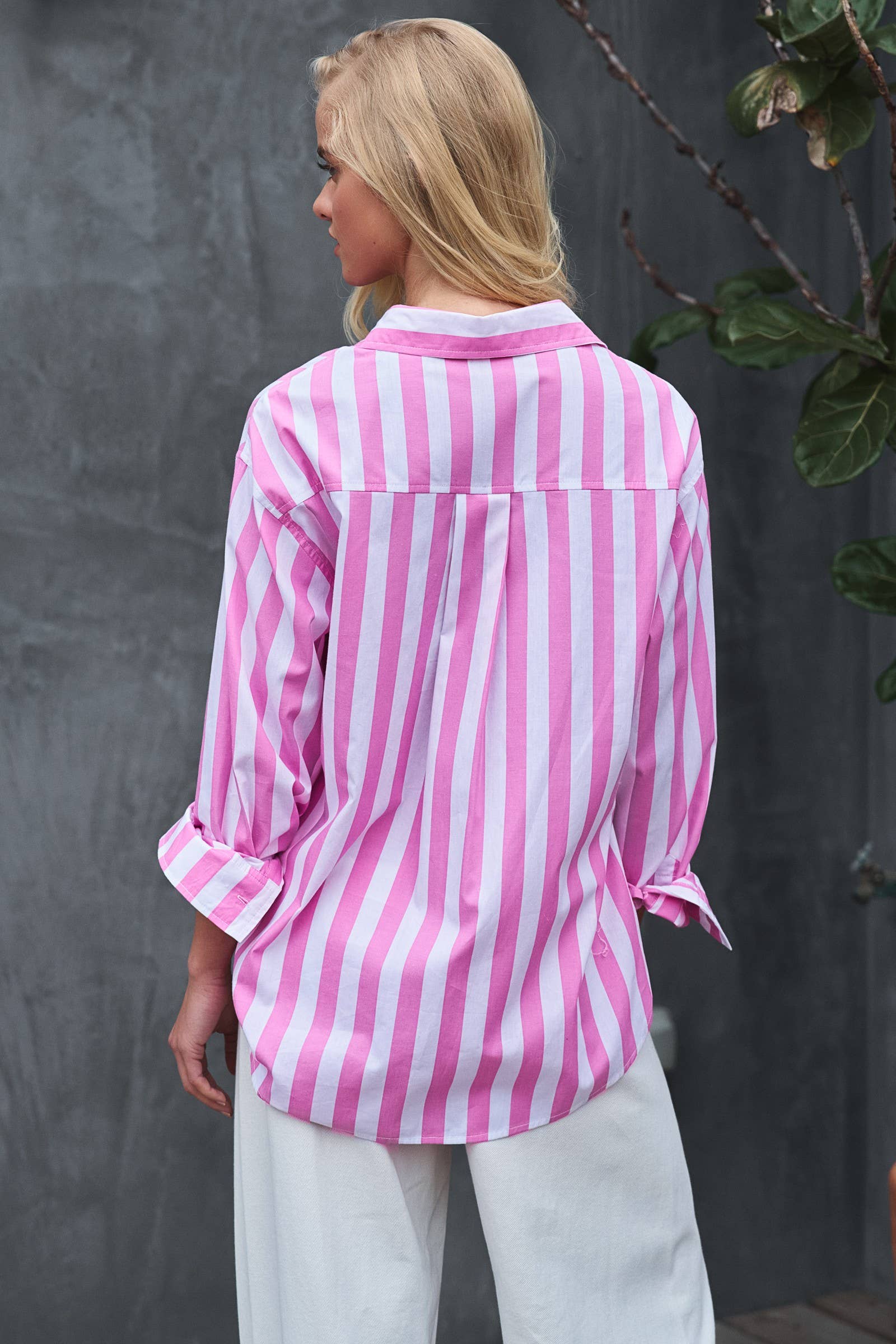 Oversized Stripe Button Down Collared Shirt