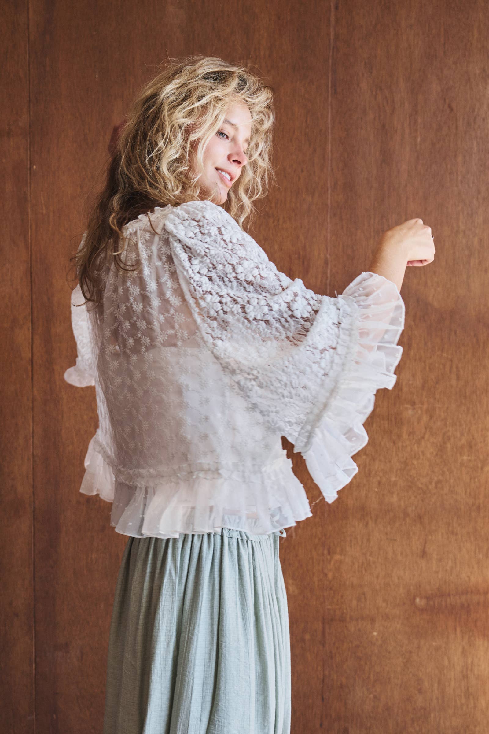 Swiss Dot Lace Top Ruffle Flutter Sleeve