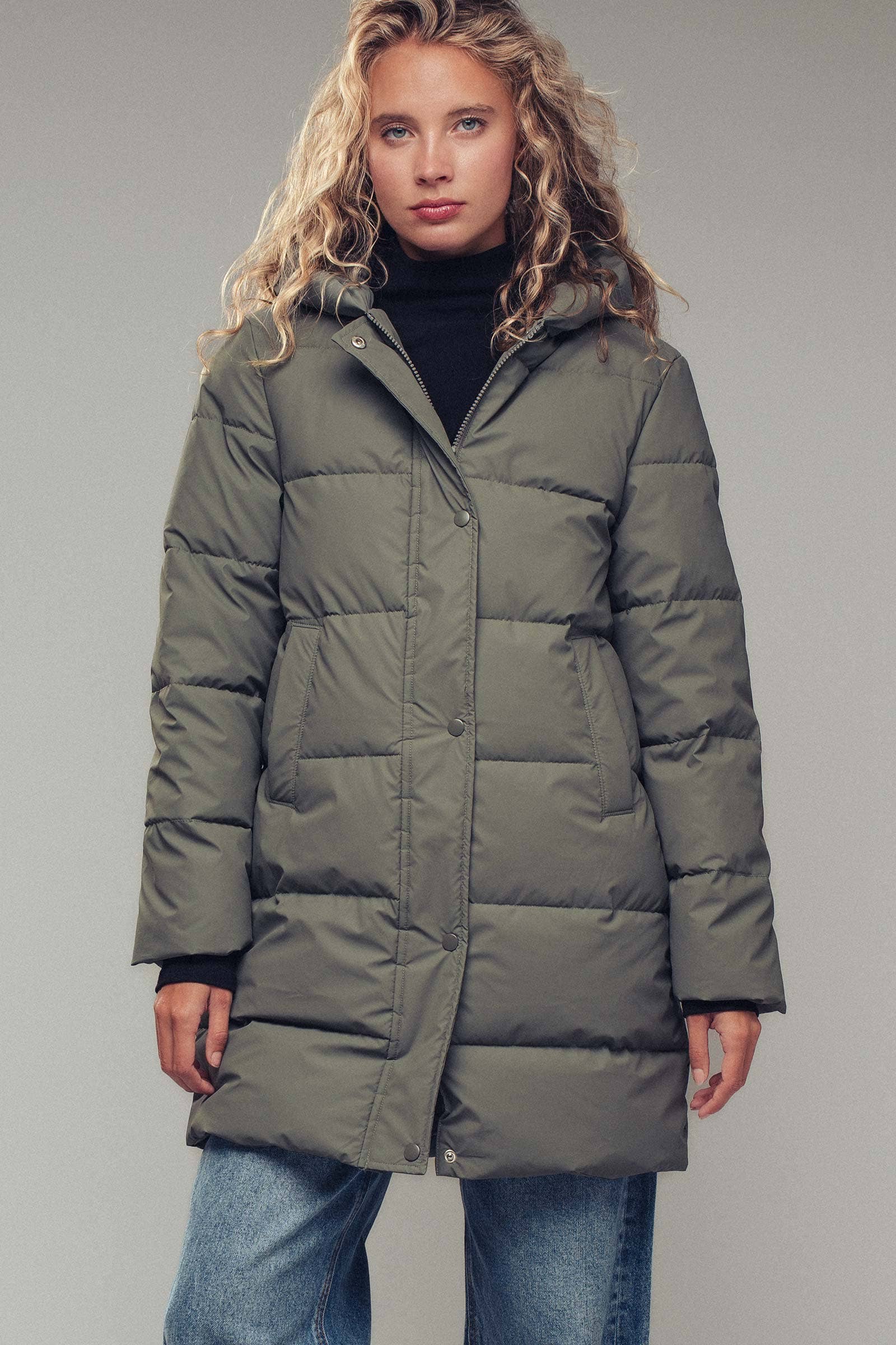 Urban Daizy Hooded Longline Channel-Quilted Puffer Coat Black Puffer Jacket - Women's (UDZ-KN-00657)