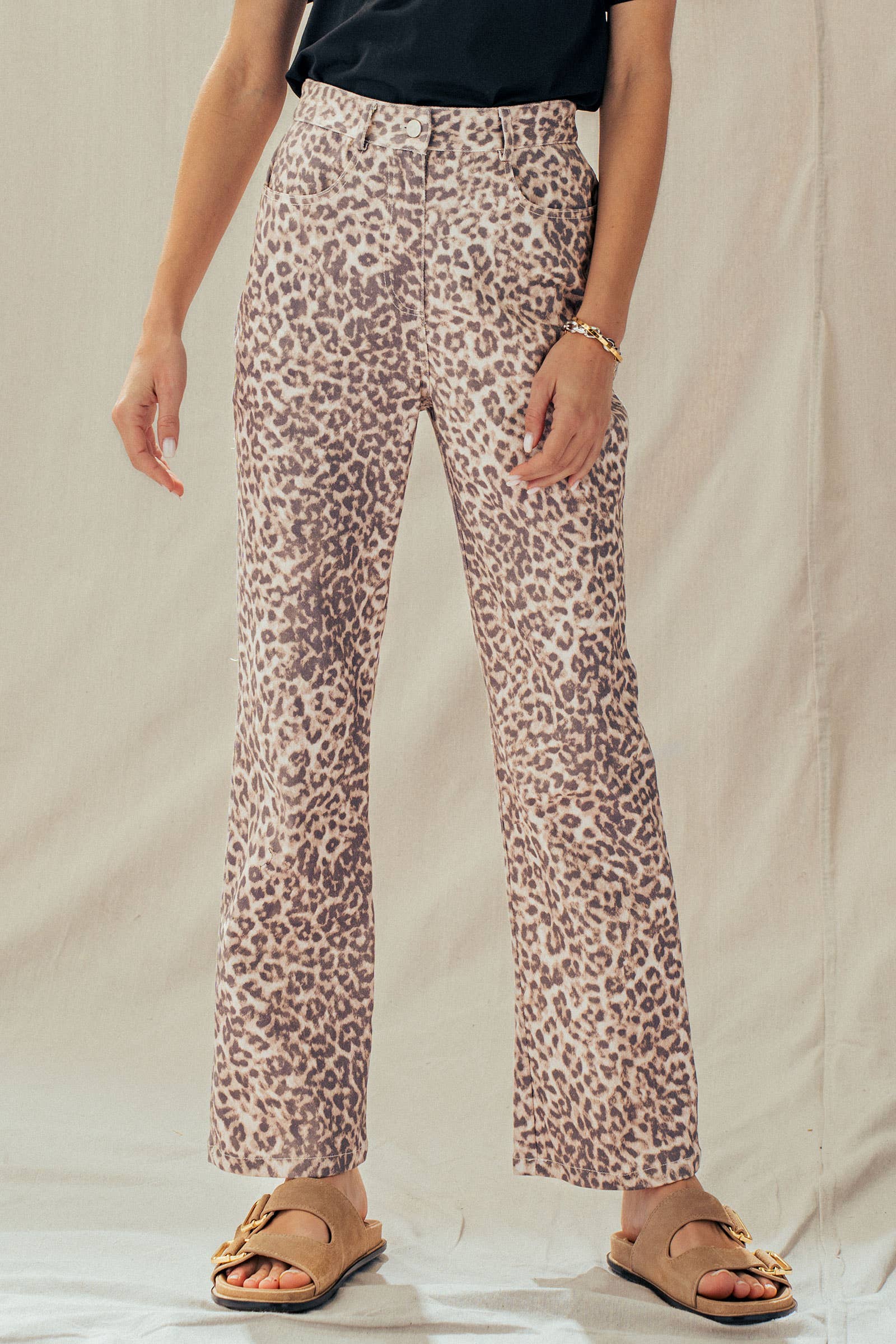 Leopard Print High-Rise Straight-Leg Pants