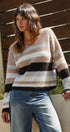 Cabin Stripe V Neck Sweater in TAUPE	 - Women's Sweaters | Urban Daizy
