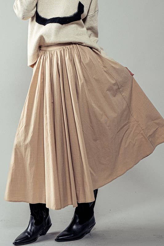 Urban Daizy Cotton Blend Pocketed Elastic Waist Midi Skirt Taupe Skirt - Women's (UDZ-SK-00070)