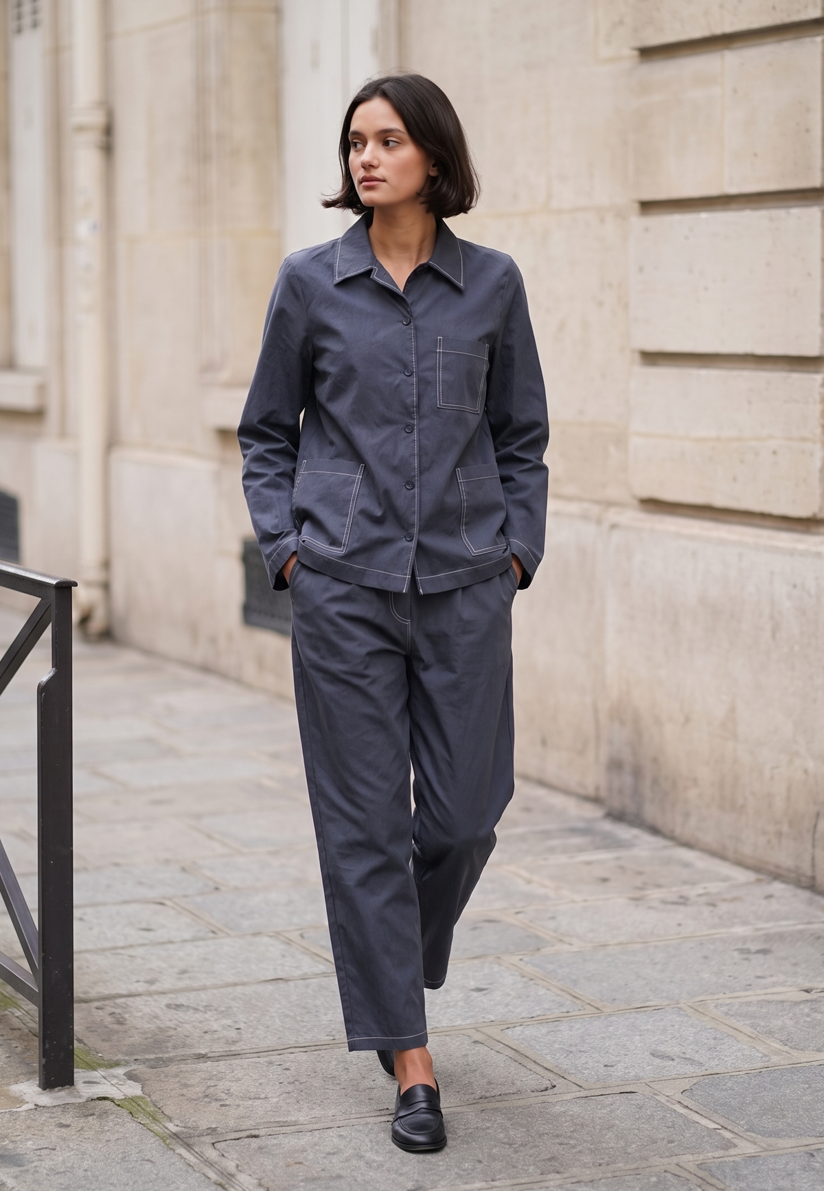 Contrast Stitch Utility Shacket with Patch Pockets