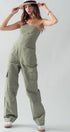 Urban Daizy Strapless Wide Leg Cargo Pocket Artisanal Jumpsuit Moss Jumpsuit - Women's (UDZ-JR-00002) – alternate view 5
