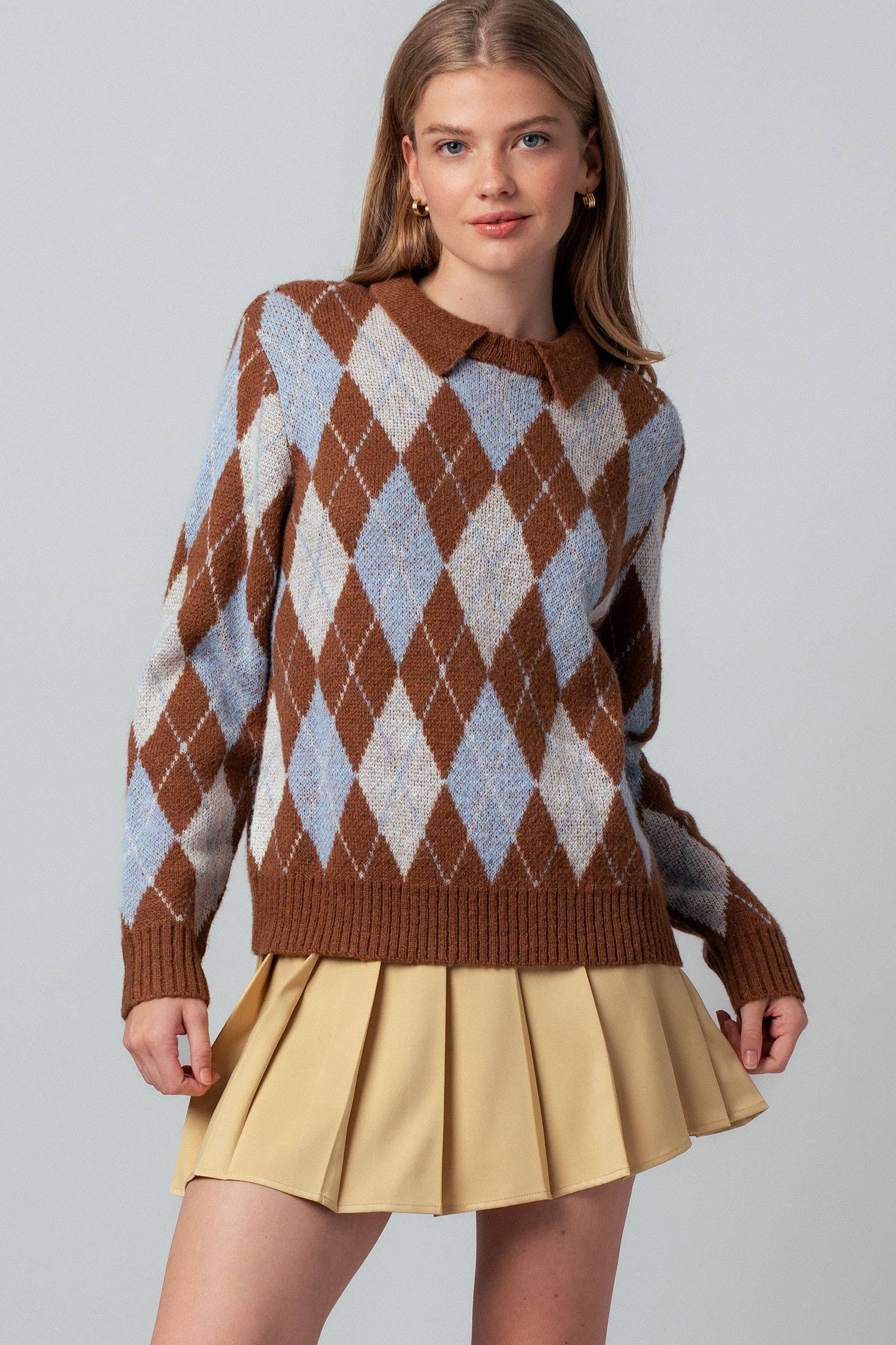 Argyle Polo Collar Knit Sweater