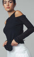 Urban Daizy Layered Ribbed Knit Off-Shoulder Long Sleeve Top Black Tank Top - Women's (UDZ-TP-00229)