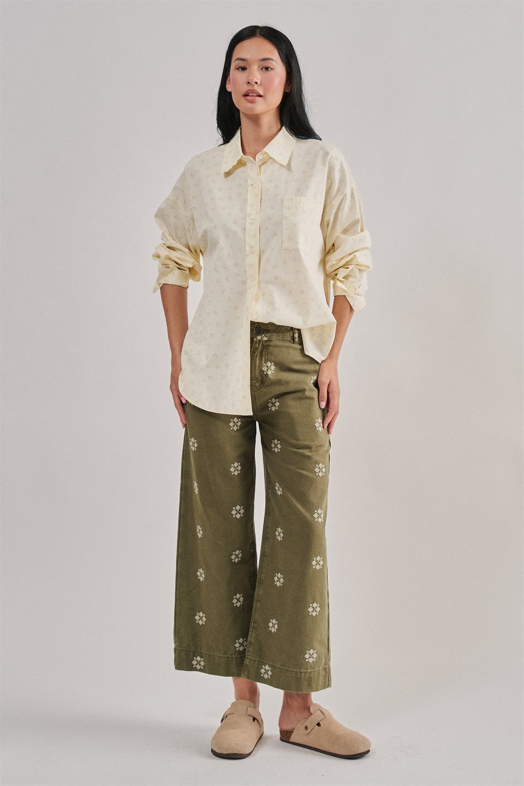 Soft Meadow Button-Down Shirt in CREAM - Women's Shirts & Blouses | Urban Daizy
