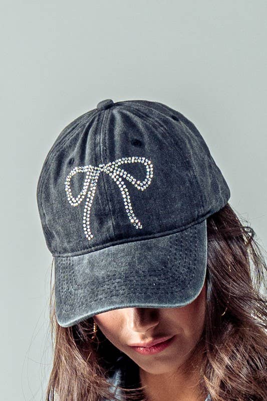 Urban Daizy Rhinestone Bow Embellished Baseball Cap Black Baseball Cap - Women's (UDZ-AC-00113)