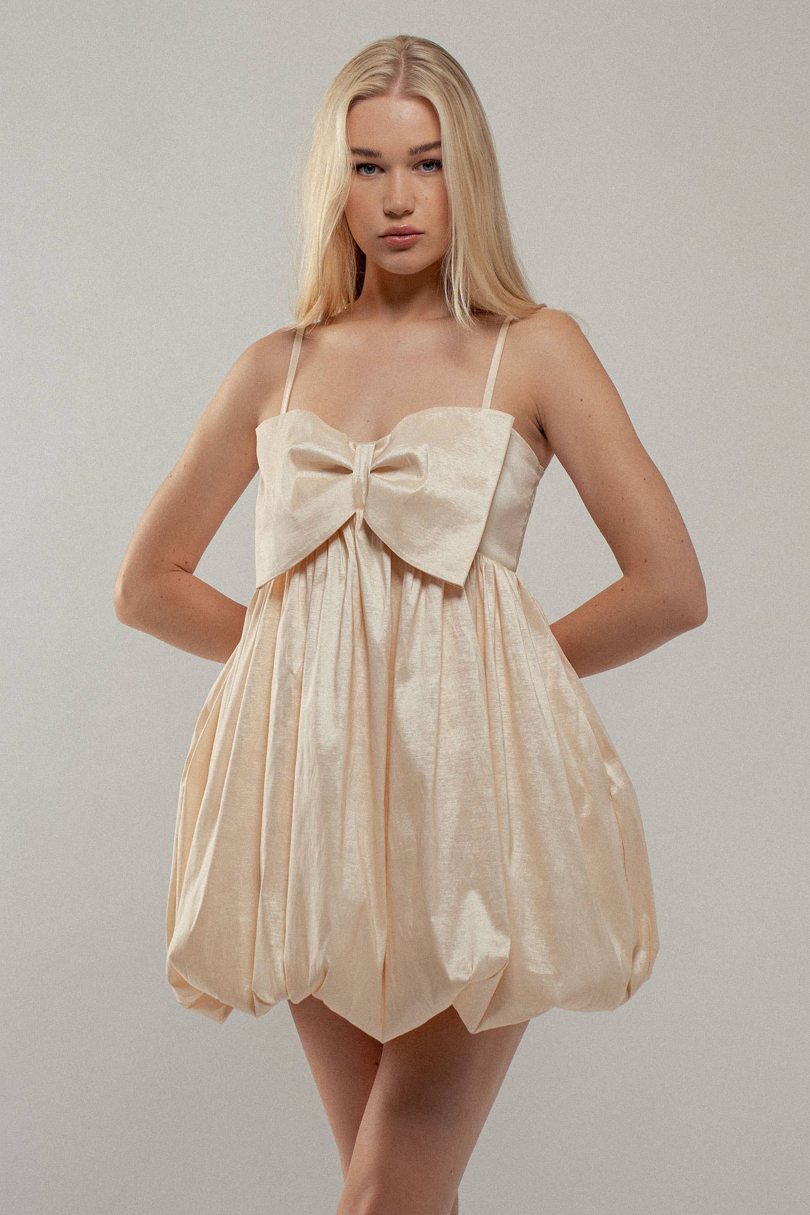 Urban Daizy Sweetheart Bow Front Smocked Back Mini Dress Beige Dress - Women's (UDZ-DR-00300) – alternate view 2