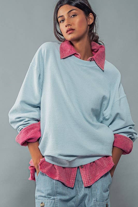 Urban Daizy Oversized Vintage Wash Ribbed Cotton Sweater Charcoal Sweatshirt - Women's (UDZ-KN-00544) – alternate view 20