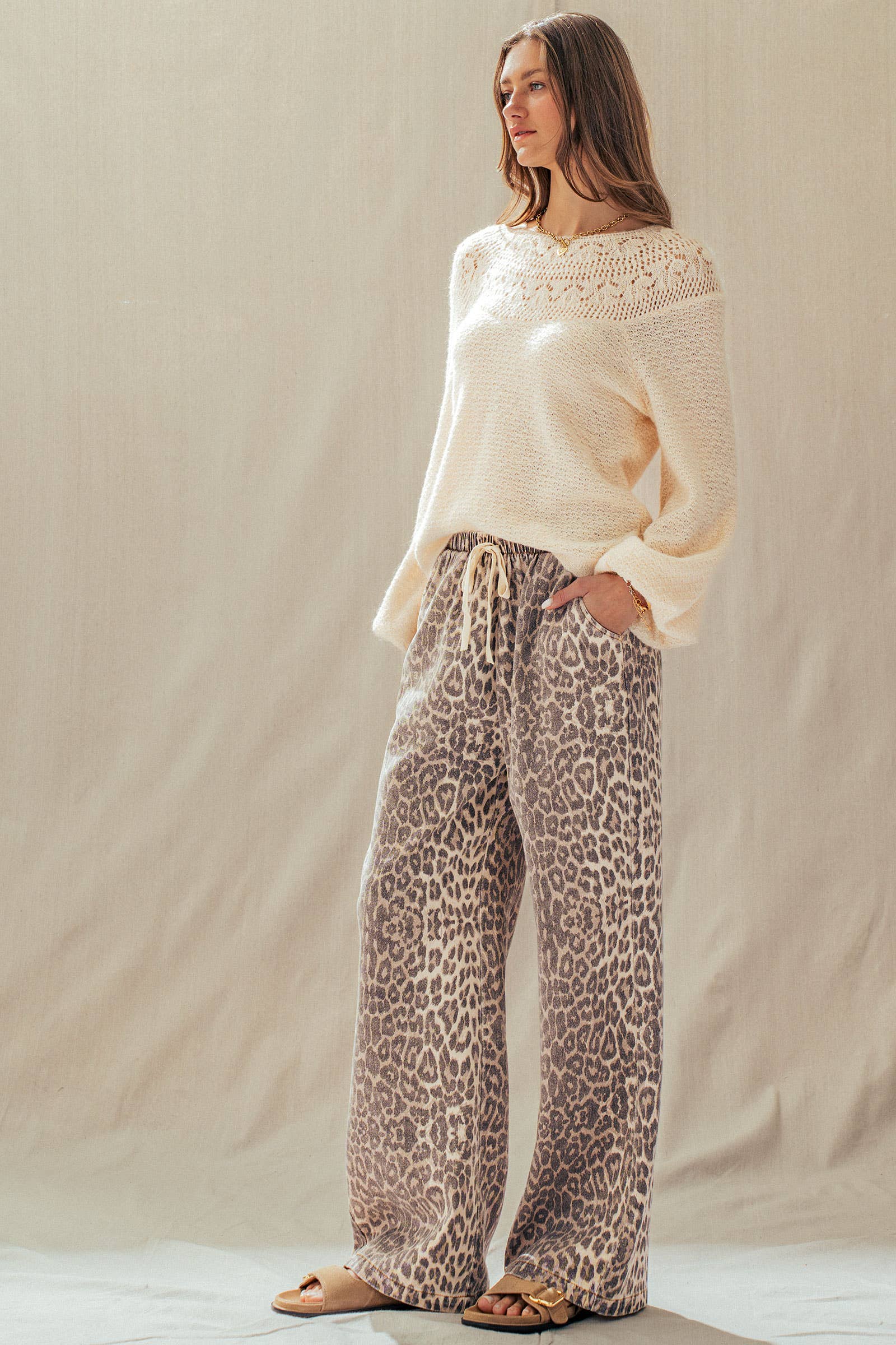 Urban Daizy Leopard Print Wide Leg Cotton Pants Drawstring Leopard Pants - Women's (UDZ-PT-00482) – alternate view 10