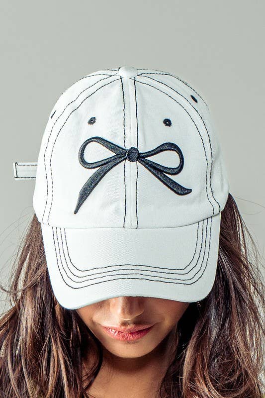 Embroidered Bow Detail Relaxed Baseball Cap