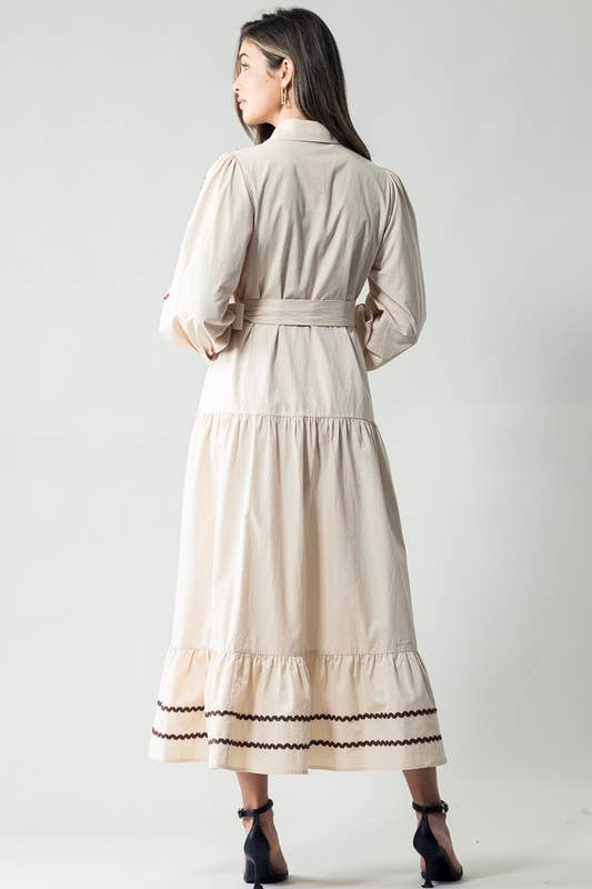 Urban Daizy Scalloped Tiered Cotton Button Down Belted Midi Dress Navy Dress - Women's (UDZ-DR-00311) – alternate view 16