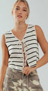 Urban Daizy Striped Tie-Front Cropped Knit Top Black White Knit Top - Women's (UDZ-TP-00750) – alternate view 7