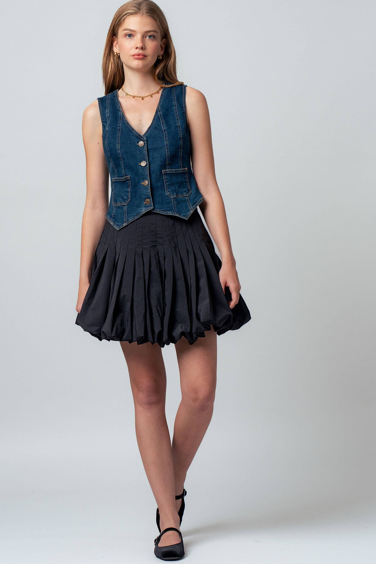 Urban Daizy Pleated High-Waist Bubble Mini Skirt Blue Skirt - Women's (UDZ-OT-00168) – alternate view 10